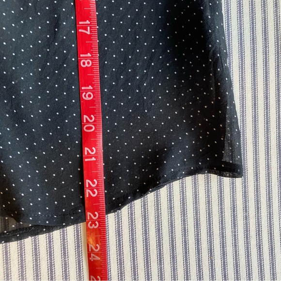 Lapis Black Sheer Polka Dot Popover Blouse, Short Puff Sleeve, Size Medium - Picture 8 of 11